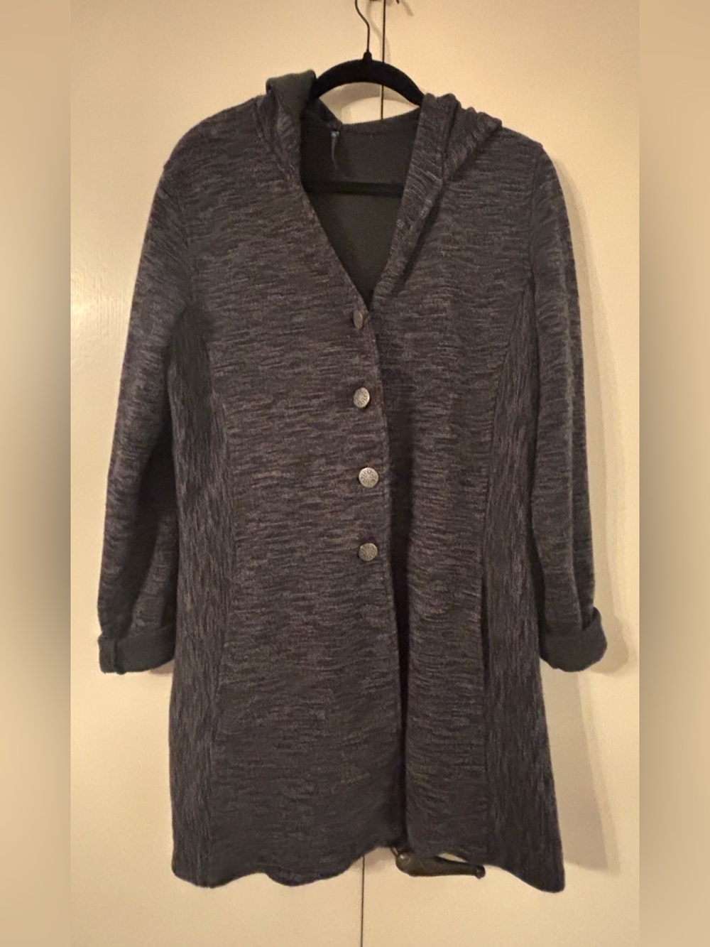 Kuhl Wool Blend Heathered Charcoal Hooded Button Cardigan